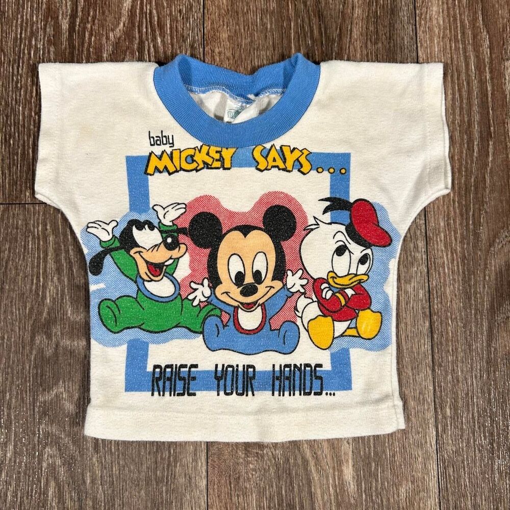 Vintage 80s Disney Babies Baby Mickey  Ringer Tee Goofy Donald 3-6M